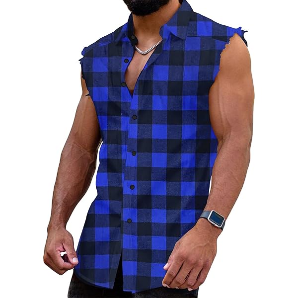 Amazon.com: JG JENNY GHOO Sleeveless Flannel Shirt Men Casual